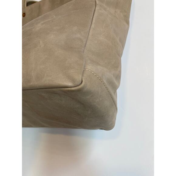 Feed The Children Of The World Leather Tote Bag Embossed Almond Shoulder Bag Tan - Picture 6 of 16